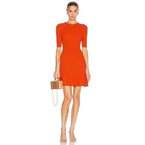 A.L.C Vance Ribbed Knit Mini Dress Women’s Size XL Ruffle Hem‎ Tangerine Orange